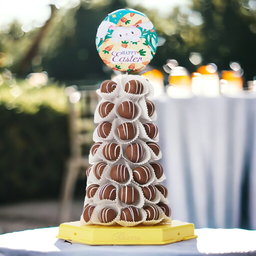 Easter Bien Tower in yellow at an outdoor easter event.