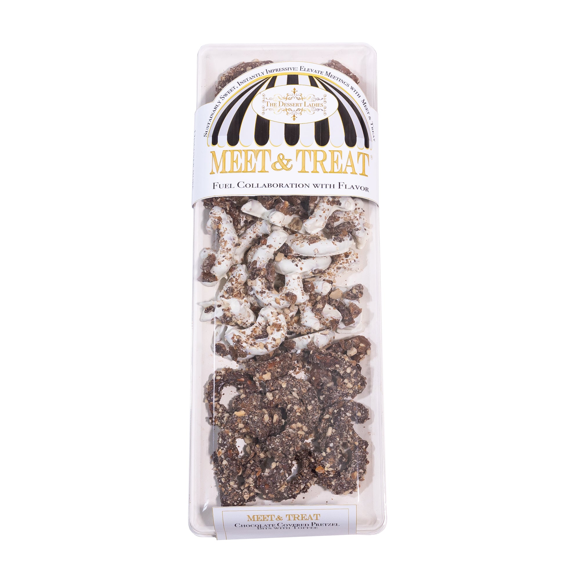 lg chocolate covered pretzel bits with toffee sealed with lid